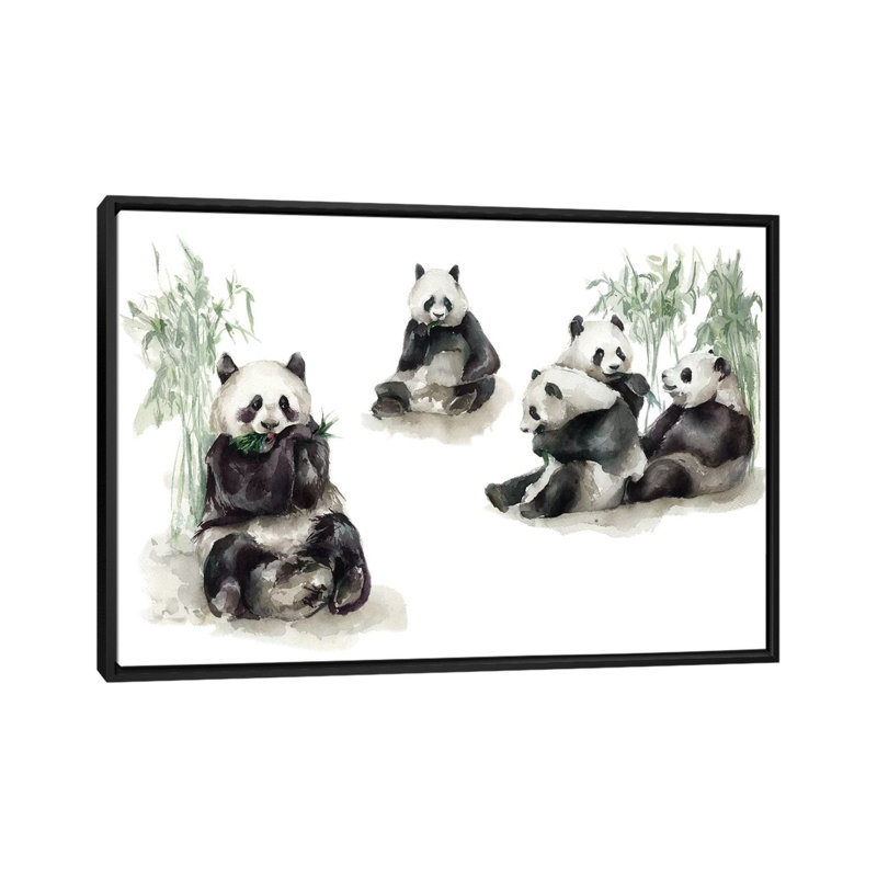 Pandas, H 40 po x l 60 po x 1,5 po, Toile avec cadre noir