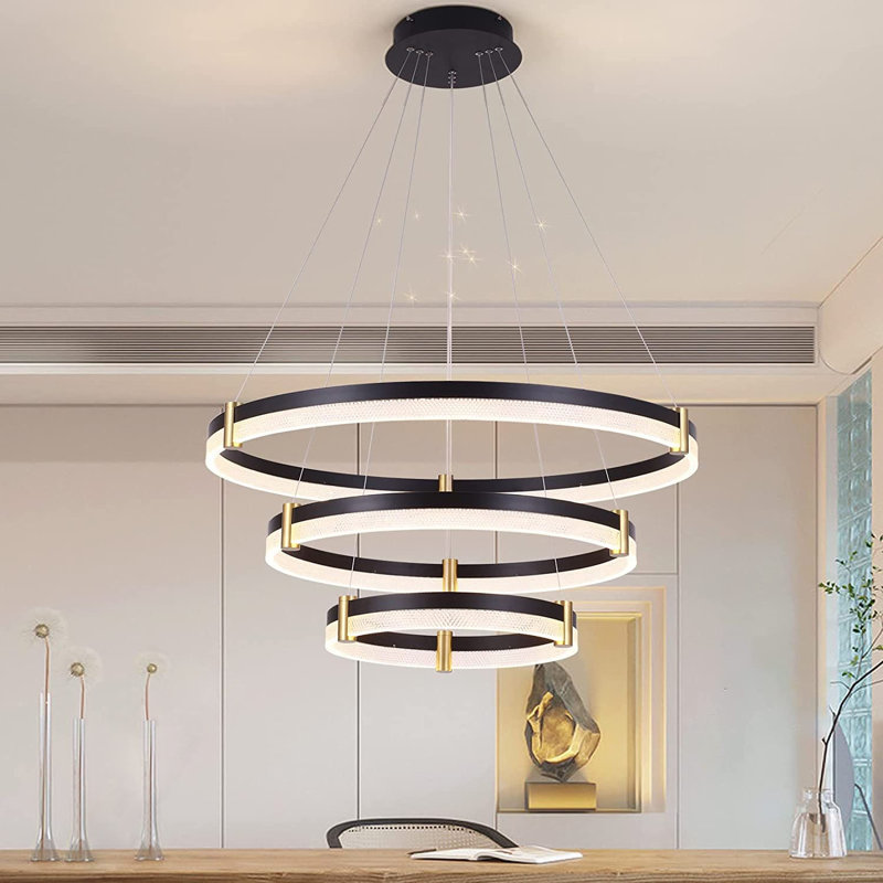 3 Rings 80cm Tiered Chandelier,Modern Dimmable LED Acrylic Crystal Chandelier Pendant Lighting