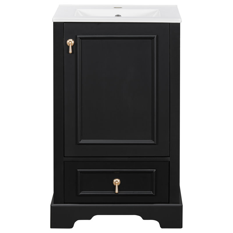 Meuble-lavabo de 20 po avec lavabo en céramique, Noir