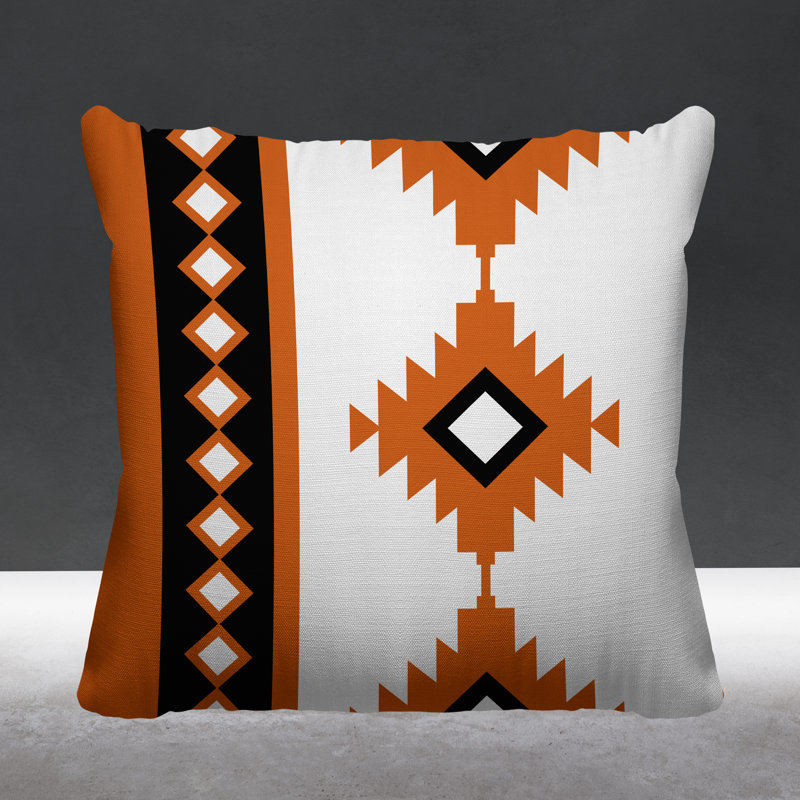 Coussin intérieur / extérieur Carlos Southwestern, L 15 po x H 15 po, Orange