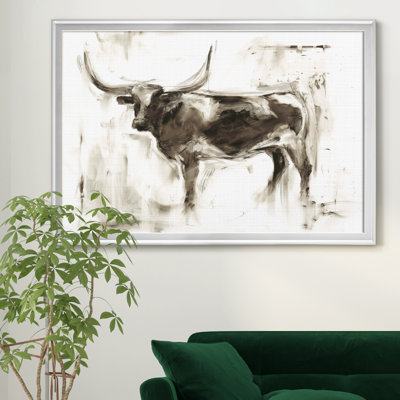 Longhorn Study II - Matted and Framed Under Acrylic Glass, Large Living Room Wall Art