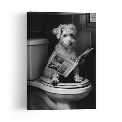 Dog Reading Newspaper Vintage Dog Wall Art Print 1 Piece Wrapped Canvas Wall Art