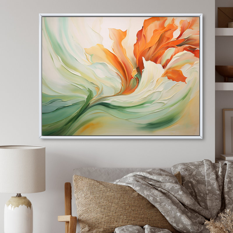 «Green Flowing Petals - Abstract Botanicals», impressions encadrées, H 34 po x l 44 po, Reproduction avec cadre flottant