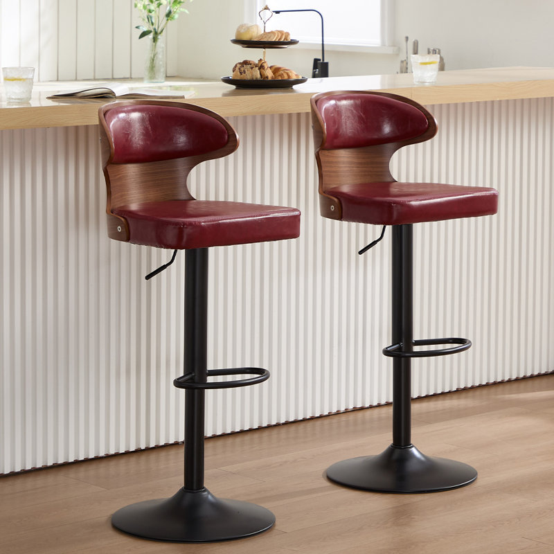 Swivel PU Leather Adjustable Height Bar Stool, Red