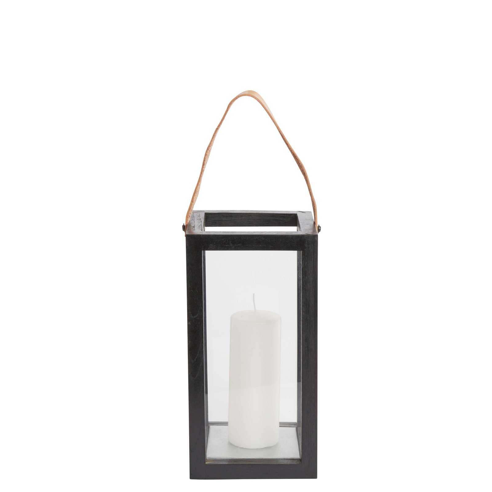 Wood Floor Lantern, 15.75" H x 7.87" W x 7.87" D, Black
