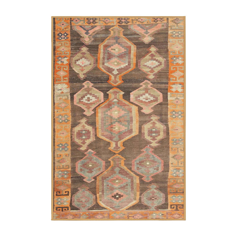 Tapis orange clair/gris clair contemporaine, Rectangle 2 pi x 3 pi