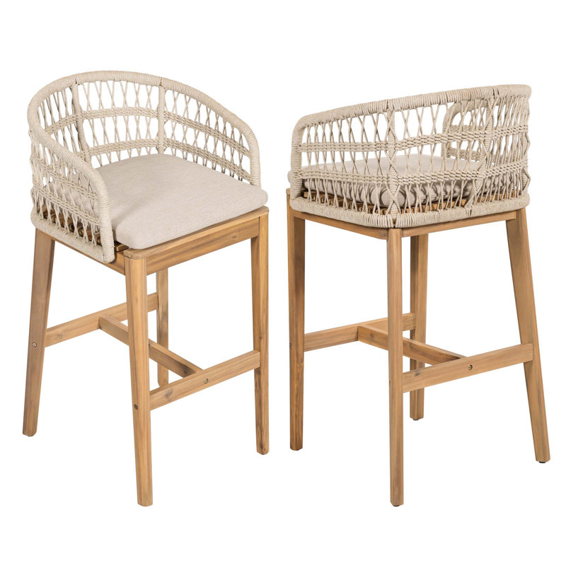 Laguna Outdoor Wood and Rope Barstool, Set of 2