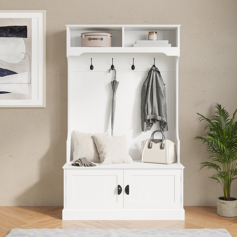Arbre d'entrée Amecia avec banc et rangement pour chaussures, Blanc