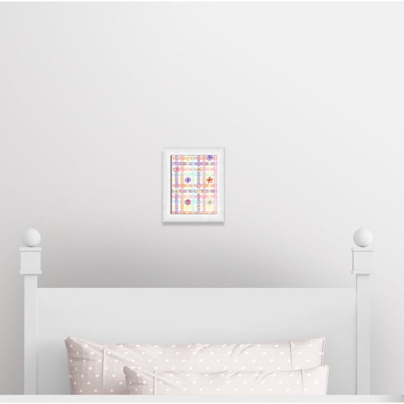 Impression sur papier à carreaux unique avec fleurs, H 12 po x l 10 po x P 0,625 po, Encadré plat à grain de bois blanc