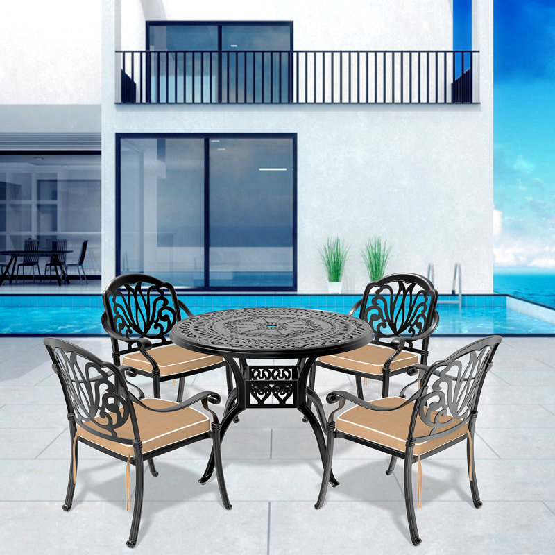 All-Weather Cast Aluminum Dining Furniture Set With Black Frame, 4