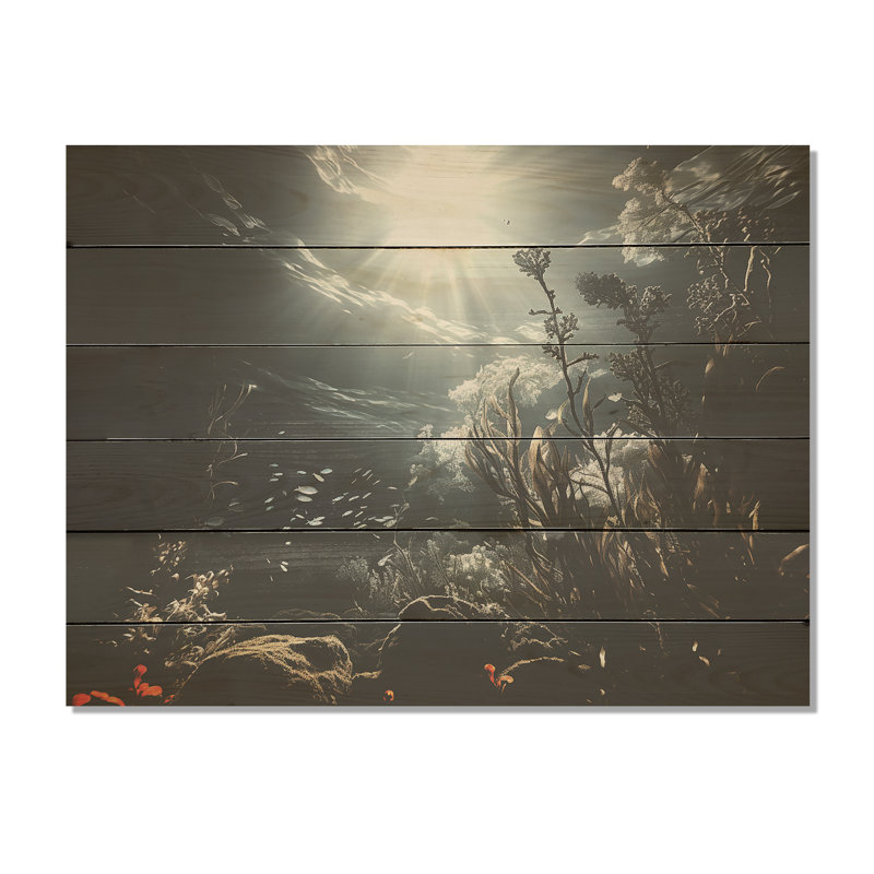 Underwater Paradise - Coastal Coral Under Water Wood, art mural sur bois de pin naturel, H 24 po x l 32 po
