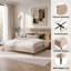 Queen Upholstered Platform Bed Frame, Horizontal Roll Padded Headboard, Wood Slats, No Box Spring Needed