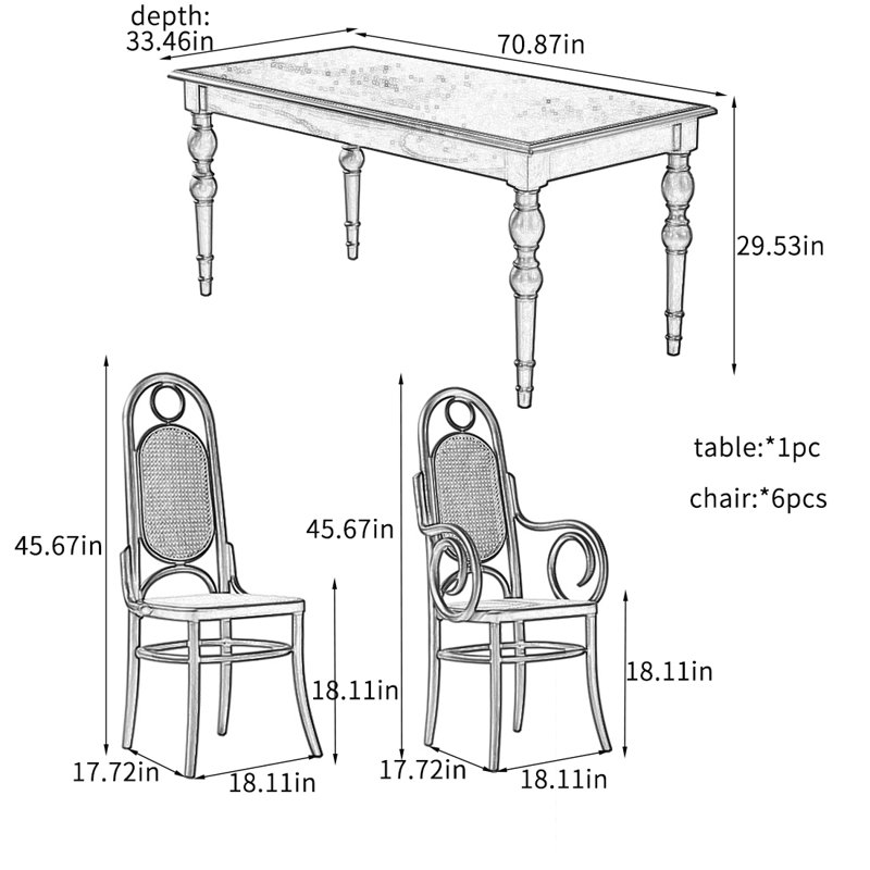 Ensemble de table de salle à manger Elegant, H 29,53 po x L 70,87 po x l 33,46 po