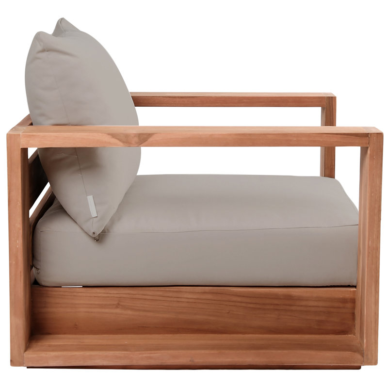 Teak Brown Outdoor Armchair with Gray Cushions