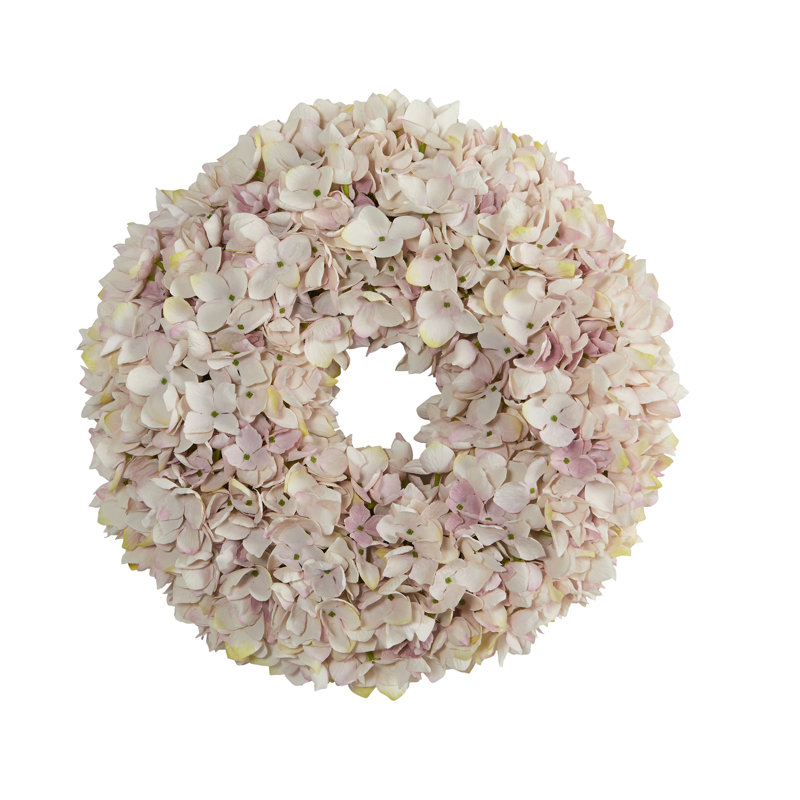 Faux Hydrangea Polyester 16'' Wreath, White