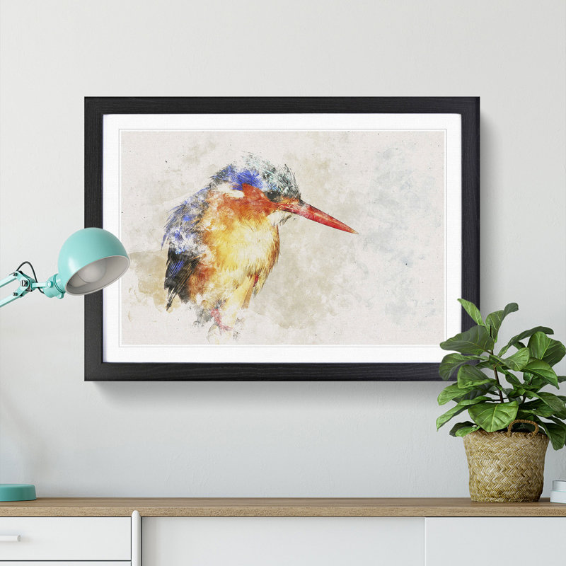 Exquisite Kingfisher Bird - Picture Frame Painting Print, 62cm H x 87cm W x 2cm D, Black Framed