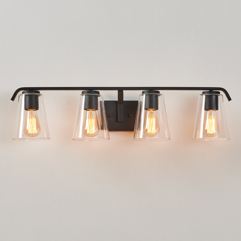 Éclairage pour meuble-lavabo noir mat avec abat-jour en verre transparent, 4