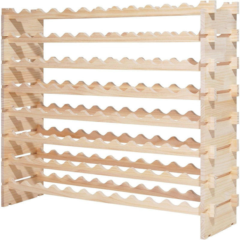 Casier à vin modulaire empilable pour 96 bouteilles, tablette de rangement à vin autoportante en bois massif à 8 niveaux, fini naturel