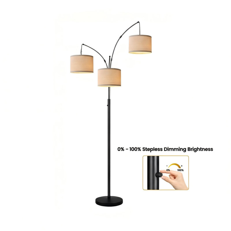 Dimmable Floor Lamp - 3 Lights Arc Floor Lamps For Living Room, 1000LM Modern Tall Standing Lamp With Beige Shades & Heavy Base, Mid Century Tree Floor Lamp For Bedroom Office, 3 LED Bulbs Included