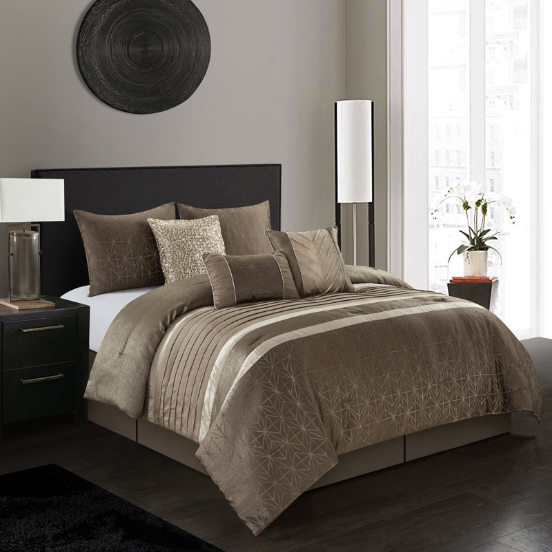 Trinity Microfiber 6 Piece Comforter Set, King Comforter + 5 Additional Pieces, Beige/Taupe