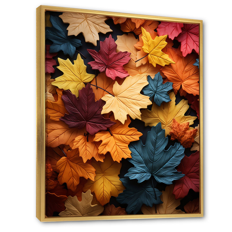«Leaves Autumn Palette Mute I», reproduction sur toile, H 40 po x l 30 po x P 1,5 po, Cadre flottant doré