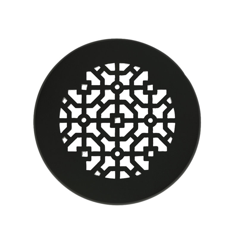 Grille ronde en fonte d'aluminium de 6 po Achtek (7 1/2 po au total) thermolaquée pour plancher, Noir thermolaqué