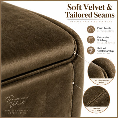 Pouf de rangement en velours Canterbury avec couvercle relevable et base imitation bois