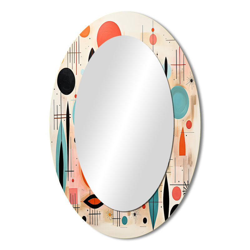Miroir décoratif ovale rose sur bleu Mid Century Whimsical Wonders IV - Abstract, 36 po x 24 po