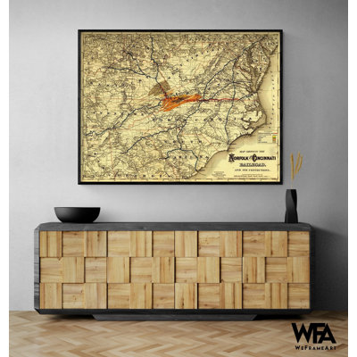 Norfolk et Cincinnati Railroad 1882, affiche ancienne de chemin de fer, art mural de salle de bain d'invité rustique, décoration murale de hall d'entrée, idée de remodelage de l'homme des cavernes