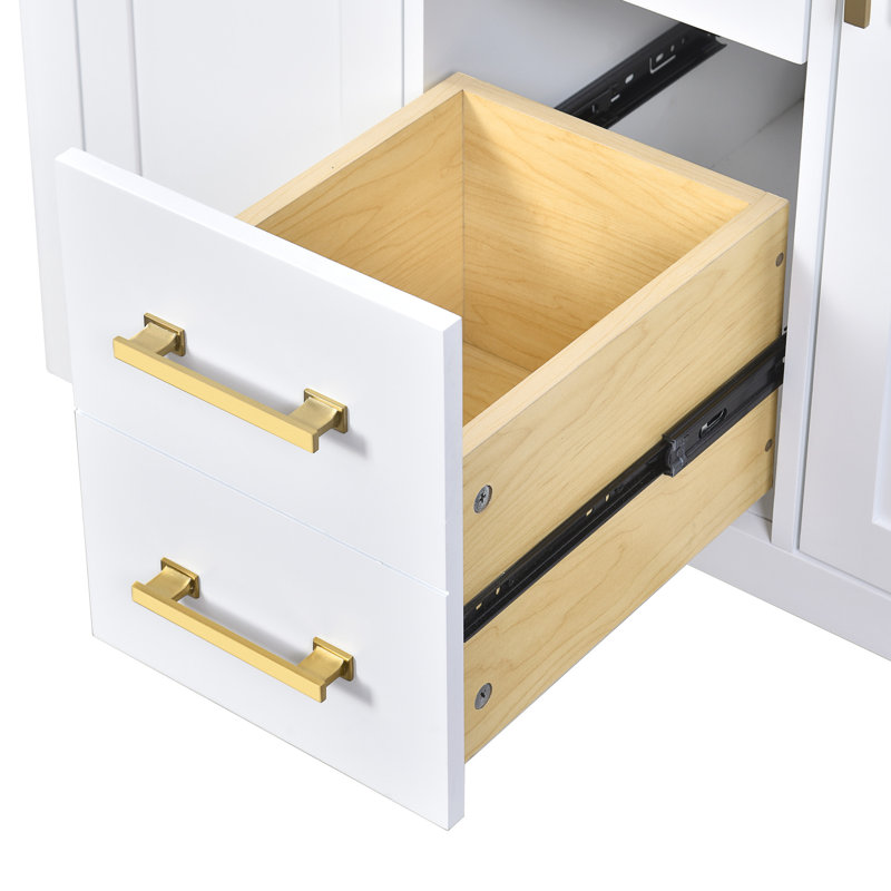 Meuble-lavabo de 72 po avec lavabo, quatre tiroirs et armoires pour l'organisation, quincaillerie de haute qualité, portes à fermeture douce en céramique de conception minimaliste moderne, tiroirs de différentes tailles, conception, quincaillerie