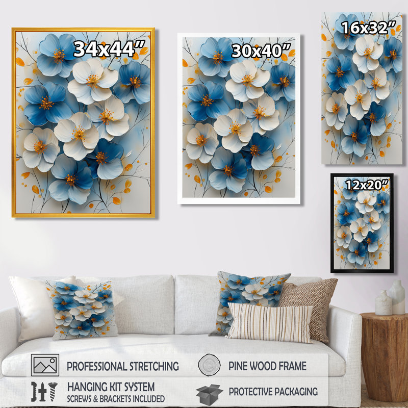 Moriana - Art mural sur toile à motif floral, H 32 po x l 16 po, Impression encadrée flottante, Argent argent