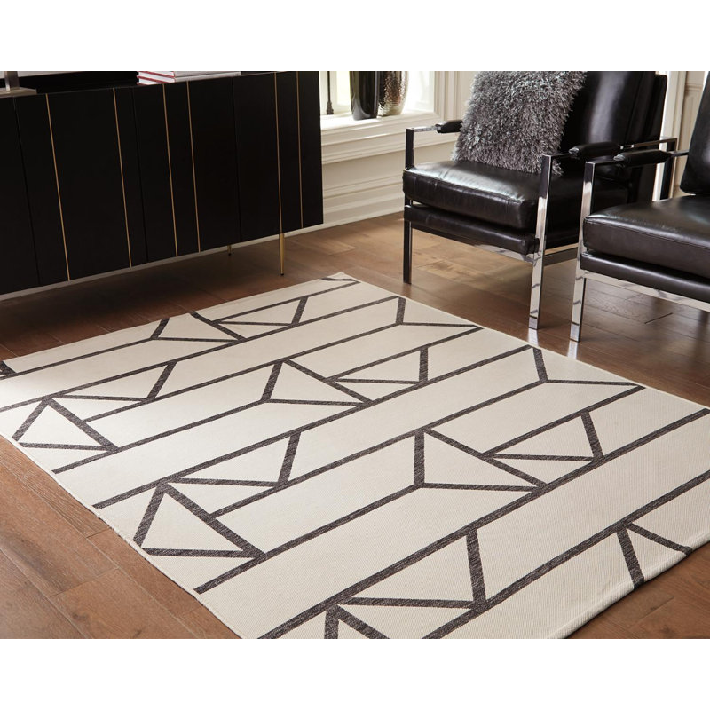Tapis d’intérieur/extérieur géométrique ivoire Moncada, Rectangle 5 pi x 7 pi