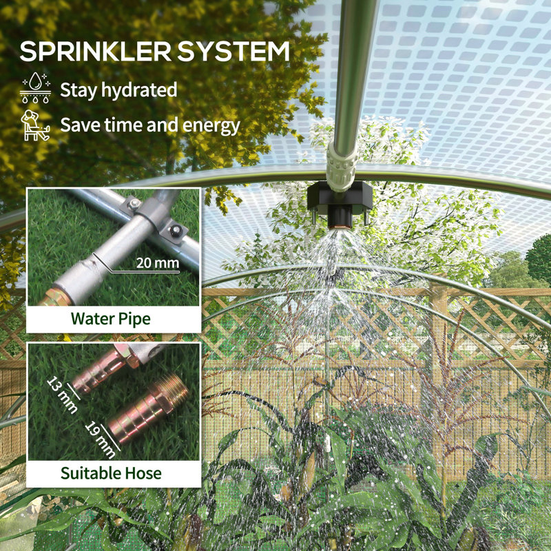 Brinitta Polytunnel Greenhouse Sprinkler Irrigation Walk-in Green, 198cm H x 298cm W x 399cm D
