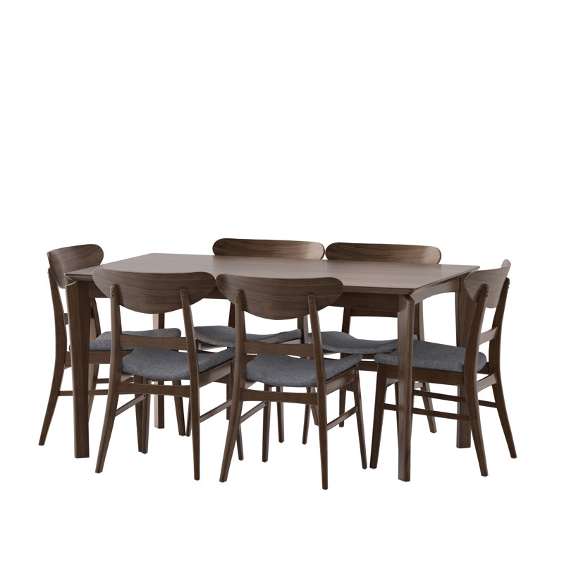 Jevhenas 6 - Person Four Leg Dining Set, Dark Gray, Natural Walnut