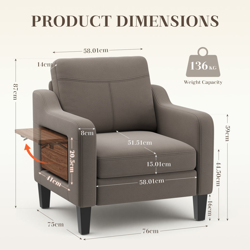 Faux Leather Armchair, Yes, Brown Fabric