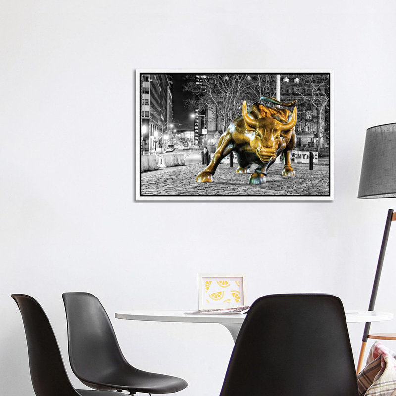 Angry Bull by David Gardiner - Print on Canvas, 66.04cm H x 101.6cm W x 3.81cm D, White Framed Canvas