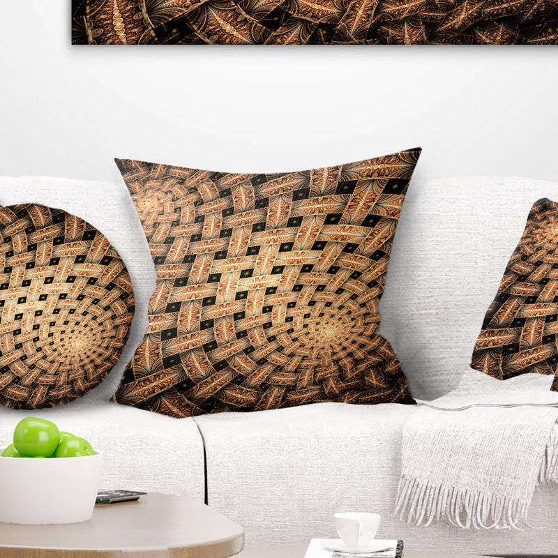 Symétrique fleur brune fractale - coussin imprimé abstrait, 18 po x 18 po, Coussin décoratif