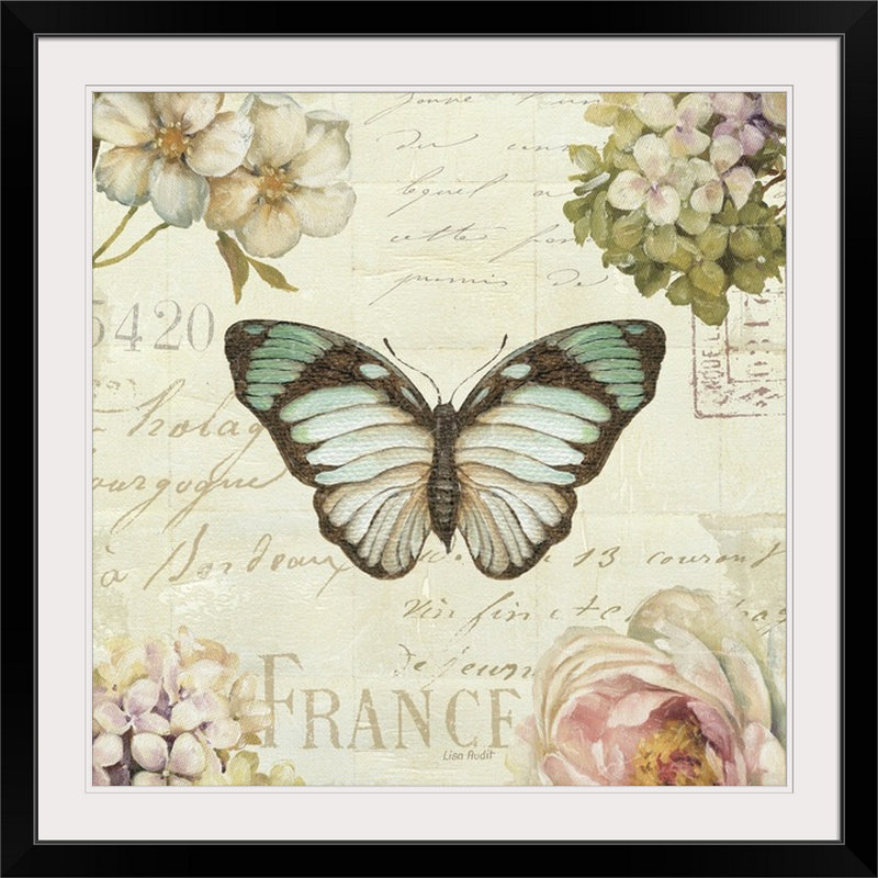 « marche aux fleurs papillon ii » par lisa audit, impression, Cadre noir, H 38 po x l 38 po x P 1 po