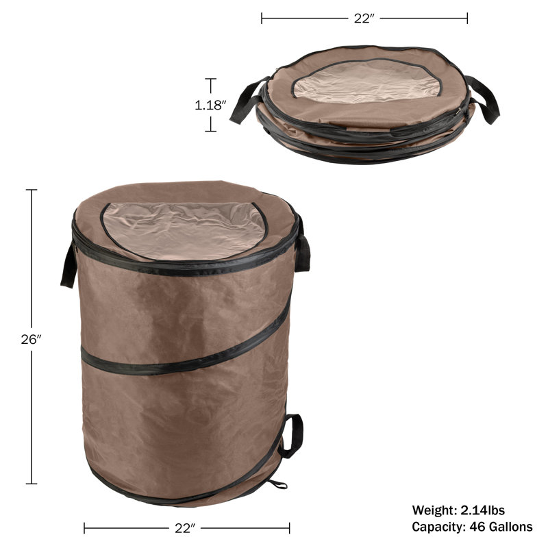 Poubelle escamotable avec couvercle à fermeture à glissière Wakeman - Corbeille pour le camping ou les fêtes, 46, Beige