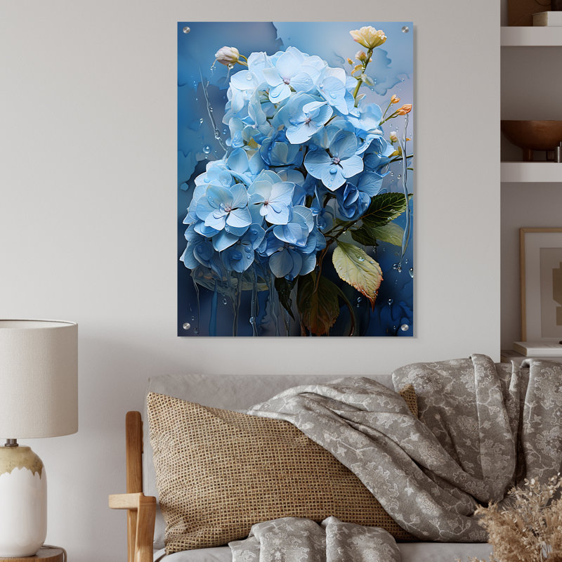 Blue Hydrangea Subtle Serenade - Hydrangea Acrylic Wall Art Decor, 20" H x 12" W
