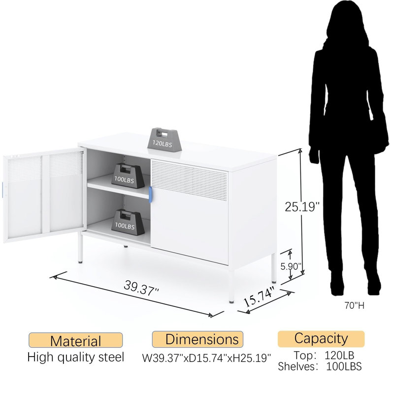 2 Door Metal Accent Cabinet, White