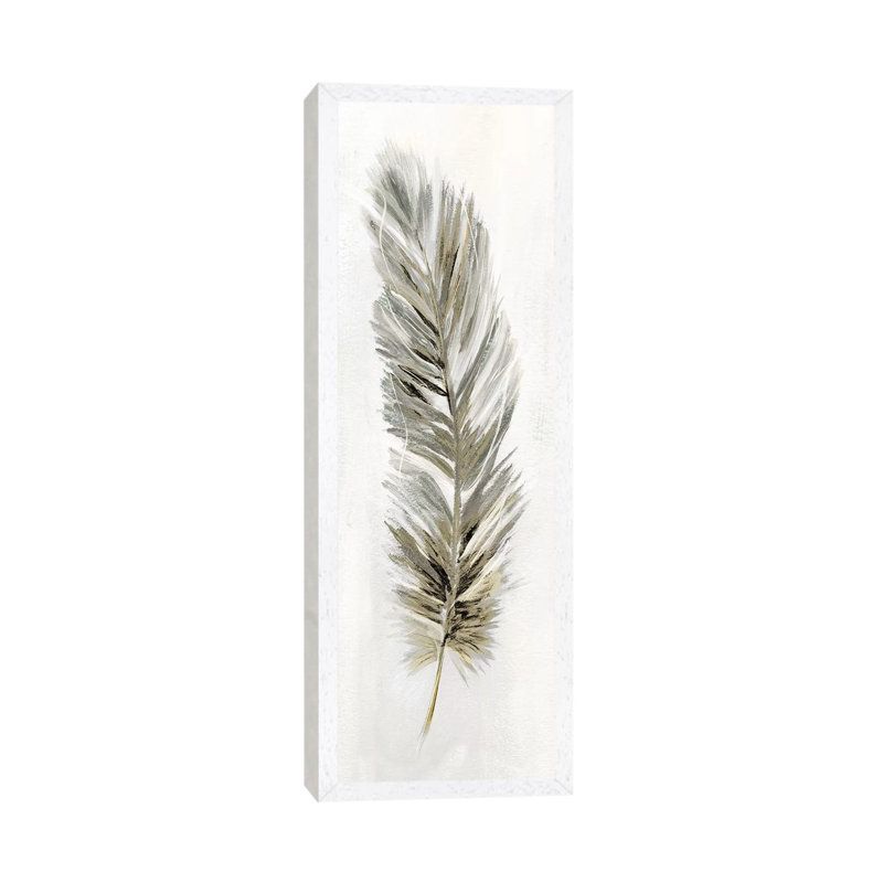 Plume Neutral II - Panoramic Painting on Canvas, 121.92 cm H x 40.64 cm W, White Framed