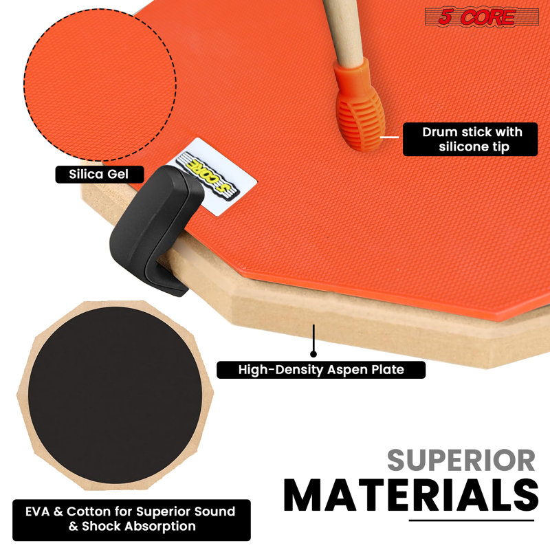Siège rembourré pour tabouret de guitare ajustable 5 Core Drum Throne, Orange