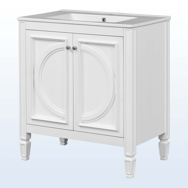 Meuble-lavabo de salle de bain avec lavabo, deux portes avec tablette, Blanc