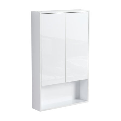 Armoire murale de salle de bain 24 po, portes à fermeture en douceur, fixation flottante, blanc brillant