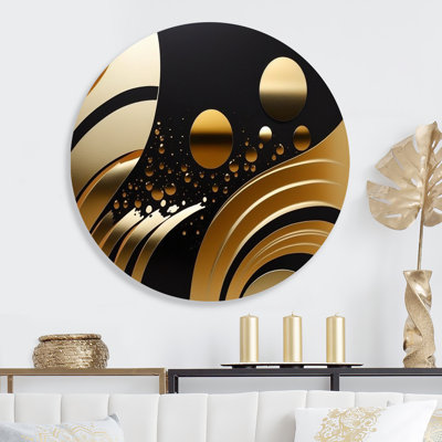 Golden Circular Universe IV - Art mural rond abstrait géométrique sur métal