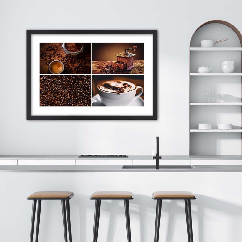 Coffee Bean Mug Set 1 Piece Single Picture Frame Wall Art, 20cm H x 30cm W, Black