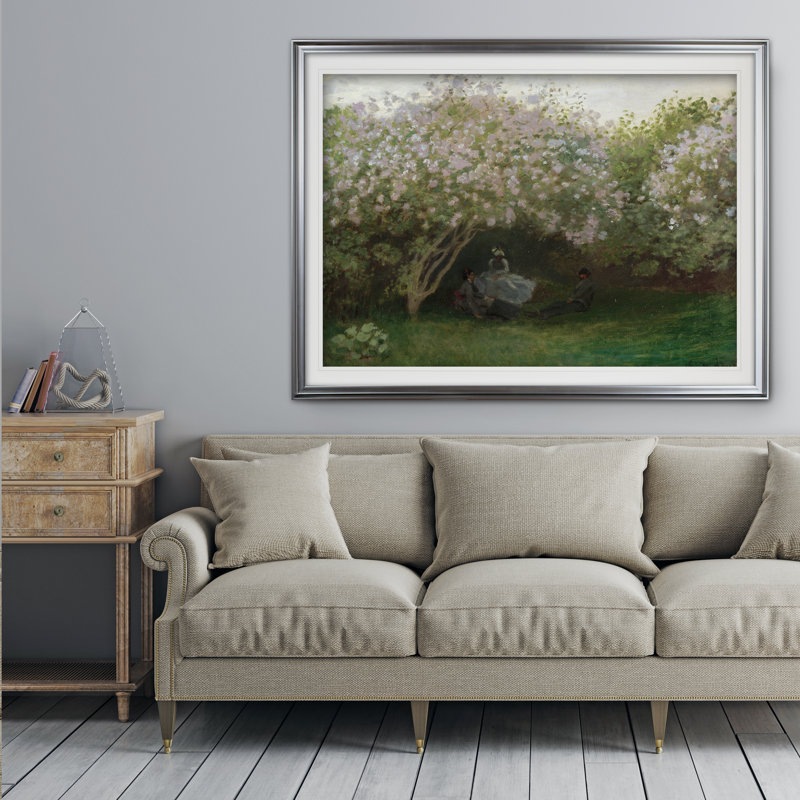 « lilacs gray weather » par claude monet, reproduction de peinture à l’huile, Cadre argenté, H 30 po x l 42 po x P 2 po