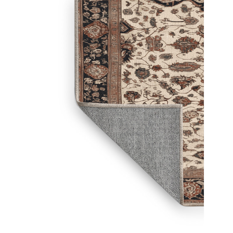 Machine Washable Persian Brown Area Rug, Round 4'