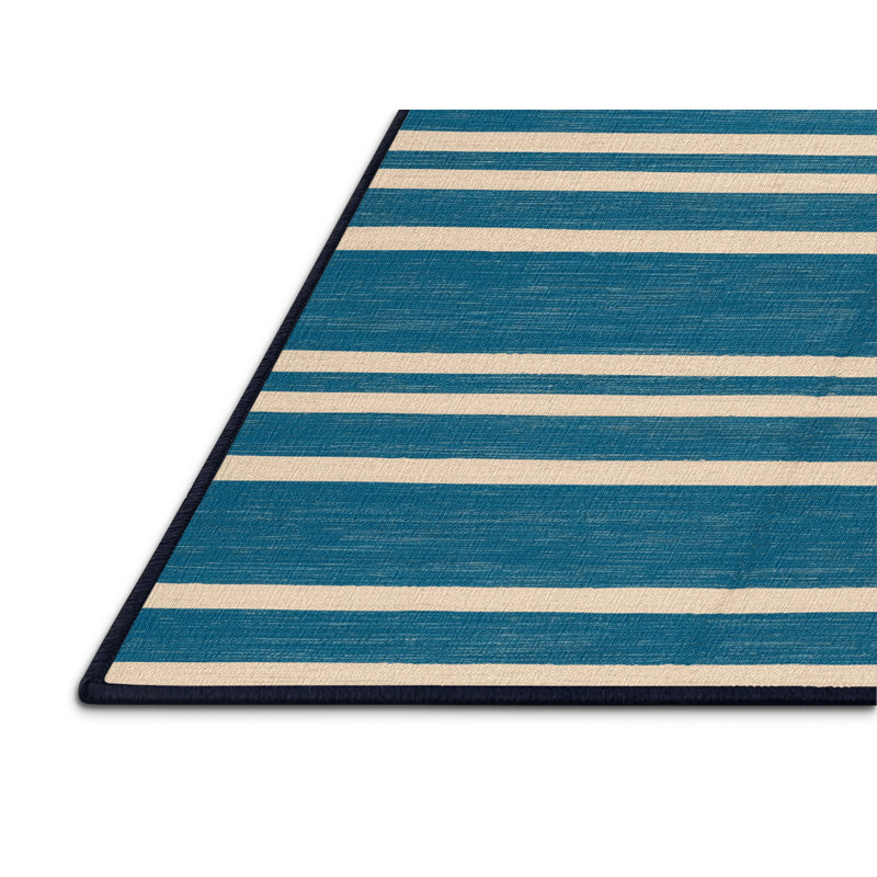 Tapis bleu à rayures horizontales lavable à la machine, Rectangle 2 pi x 3 pi